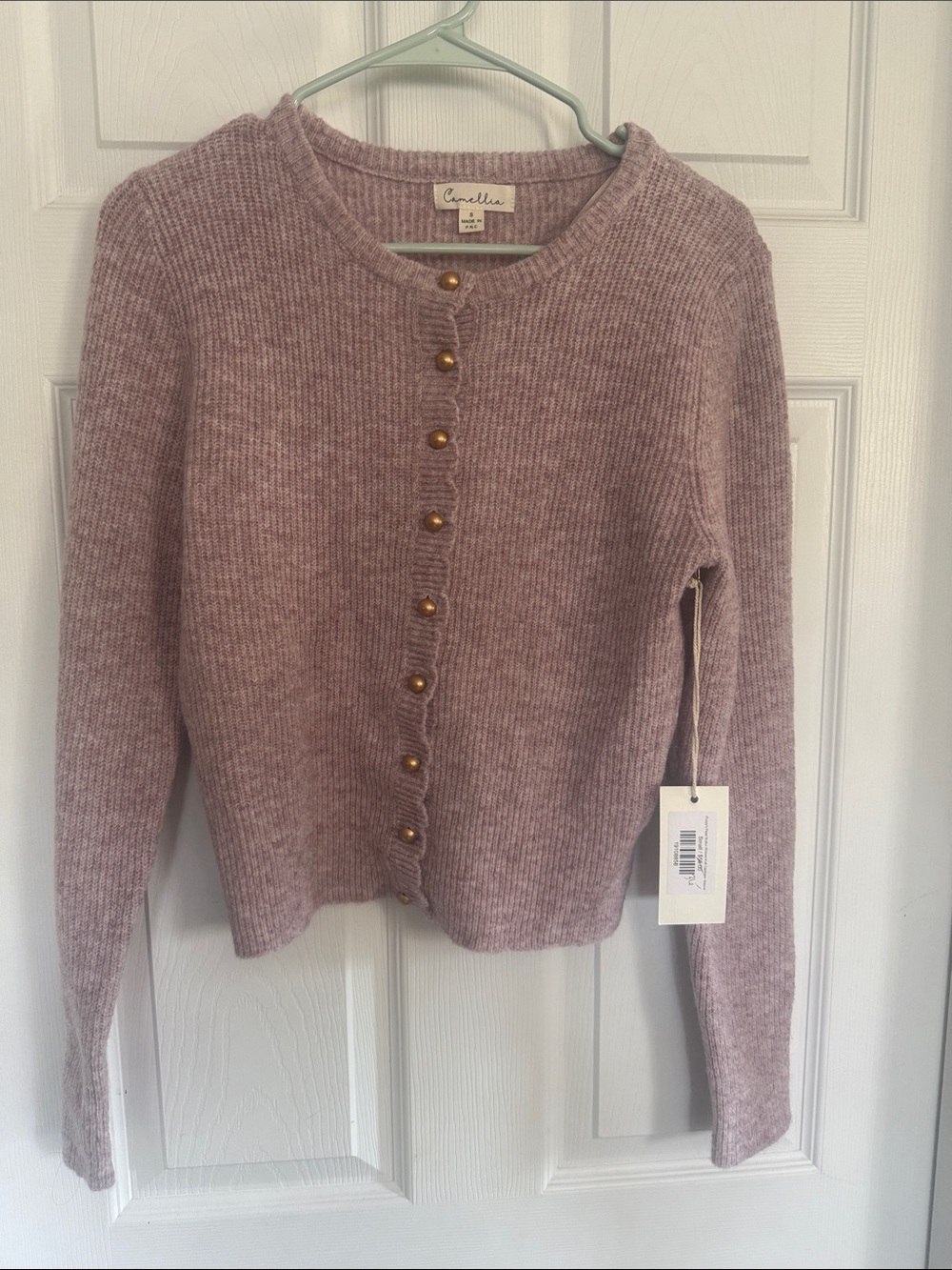 Camille Soft Mauve Ribbed Button Cardigan